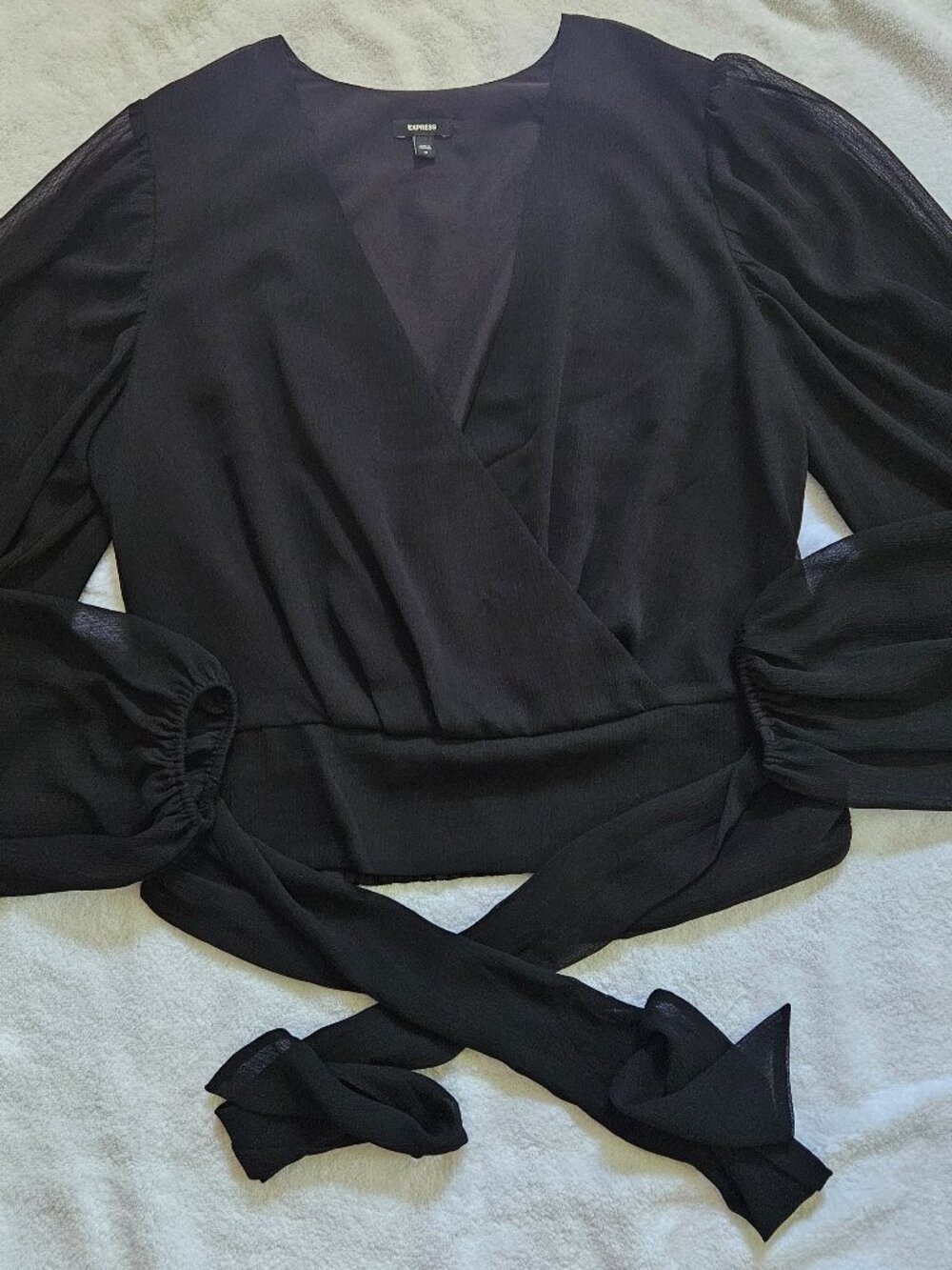 Express V-Neck Faux Wrap Tie Waist Top M